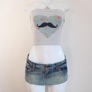 y2k tube top striped mustache heart indie sleaze bandeau